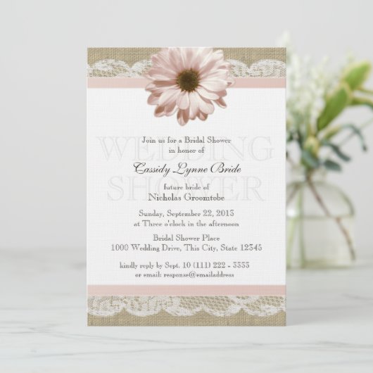 Blush Daisy Country Lace Trouwdouche Kaart (Staand voorkant)