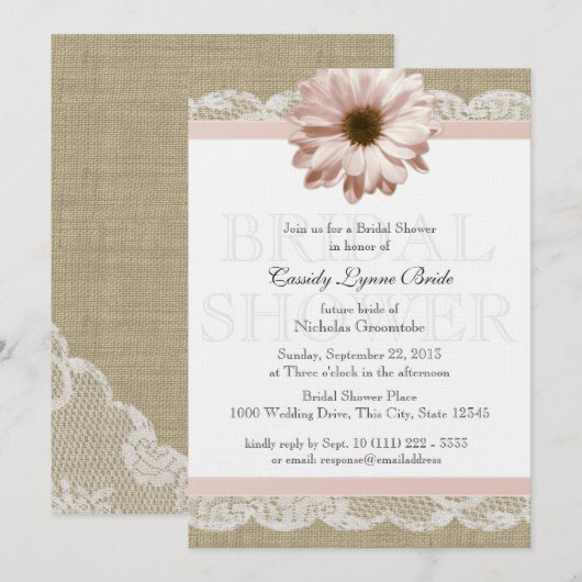 Blush Daisy Country Lace Vrijgezellenfeest Kaart (Voorkant / Achterkant)
