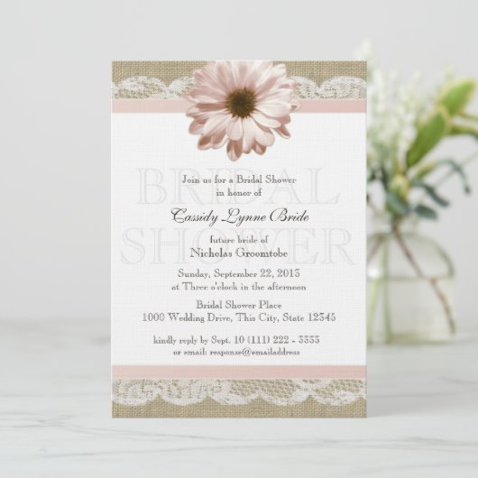 Blush Daisy Country Lace Vrijgezellenfeest Kaart (Staand voorkant)
