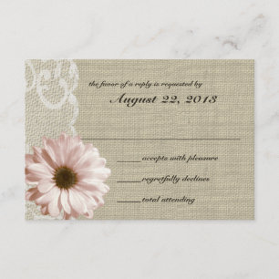 Blush Daisy en Lace Country Burlap Reactie RSVP Kaartje