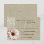 Blush Daisy en Lace Country Burlap Reactie RSVP Kaartje (Voorkant / Achterkant)