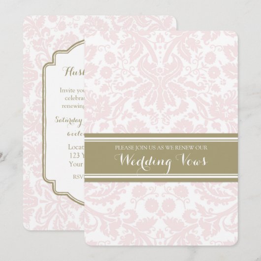 Blush Damask Gelofte Vernieuwing Uitnodiging (Voorkant / Achterkant)