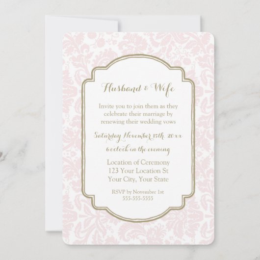 Blush Damask Gelofte Vernieuwing Uitnodiging (Achterkant)