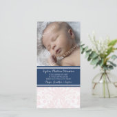 Blush Damask Hartelijk dank Baby shower fotokaarte Bedankkaart (Staand voorkant)