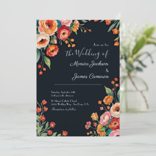 Blush Dark Bourgondië Marsala Blooms bruiloft Kaart (Staand voorkant)