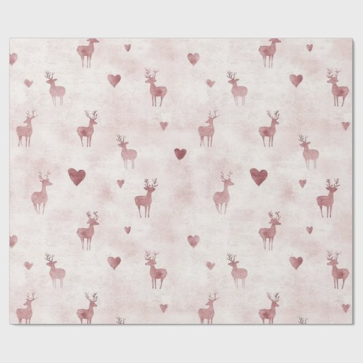 Blush Deer Hearts Christmas Cadeaupapier (Vlak)