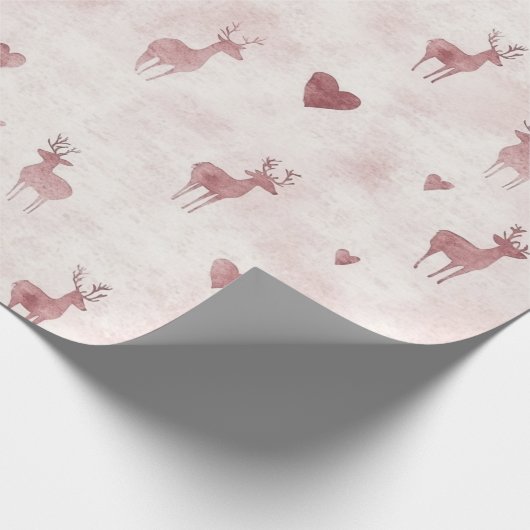 Blush Deer Hearts Christmas Cadeaupapier (Hoek)