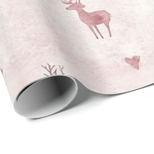 Blush Deer Hearts Christmas Cadeaupapier (Rol Hoek)
