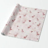 Blush Deer Hearts Kerstmis Cadeaupapier (Uitgerold)