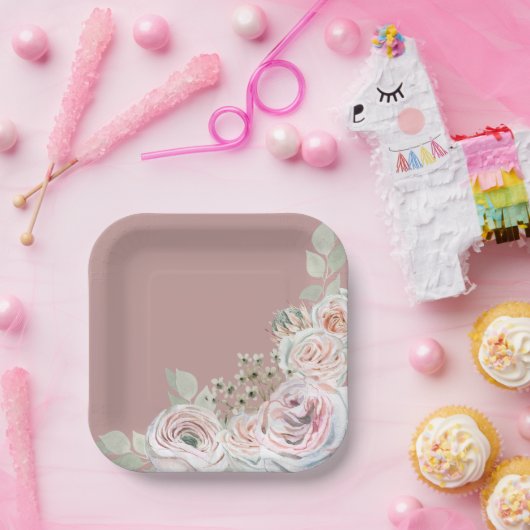 Blush Delicate waterverf bloem palepink Verjaardag Papieren Bordje (Feest)