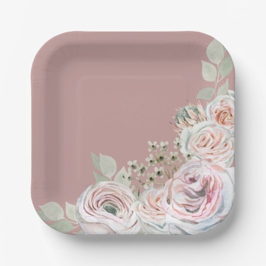 Blush Delicate waterverf bloem palepink Verjaardag Papieren Bordje (Voorkant)