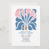 Blush & Denim Clay Abstract Floral Boho Wedding Kaart (Voorkant / Achterkant)