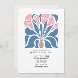 Blush & Denim Clay Abstract Floral Boho Wedding Kaart