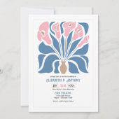 Blush & Denim Klei Abstracte Bloem Boho Bruiloft Kaart (Voorkant)