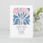 Blush & Denim Klei Abstracte Bloem Boho Bruiloft Kaart (Staand voorkant)
