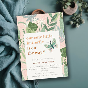 Blush Desert Retro Butterfly Garden Baby shower Kaart