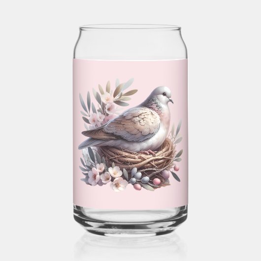 Blush Dove Nest met bloemen en olijftakken Blikvorm Glas (Voorkant)