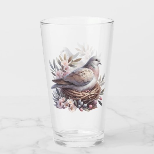 Blush Dove Nest met bloemen en olijftakken Glas (Achterkant)