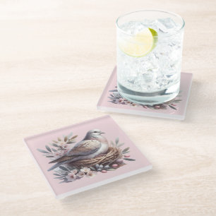 Blush Dove Nest met bloemen en olijftakken Glazen Onderzetter
