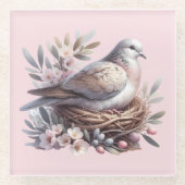 Blush Dove Nest met bloemen en olijftakken Glazen Onderzetter (Voorkant)