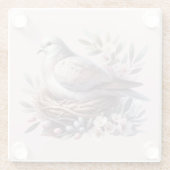 Blush Dove Nest met bloemen en olijftakken Glazen Onderzetter (Achterkant)