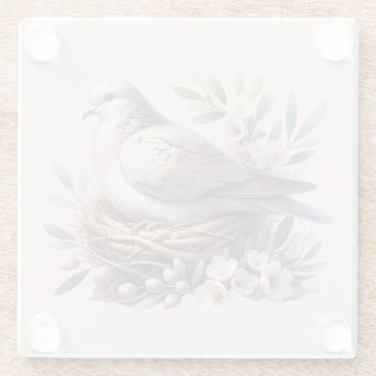Blush Dove Nest met bloemen en olijftakken Glazen Onderzetter (Achterkant)