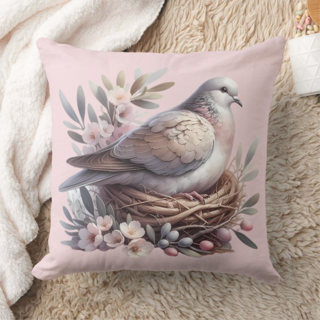 Blush Dove Nest met bloemen en olijftakken Kussen (Deken)