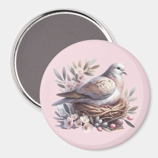 Blush Dove Nest met bloemen en olijftakken Magneet (Voorkant / Achterkant)