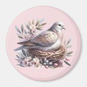 Blush Dove Nest met bloemen en olijftakken Magneet (Voorkant)