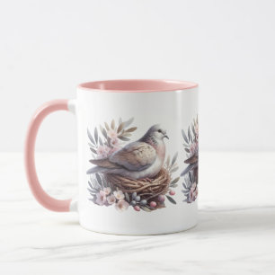 Blush Dove Nest met bloemen en olijftakken Mok