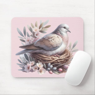 Blush Dove Nest met bloemen en olijftakken Muismat