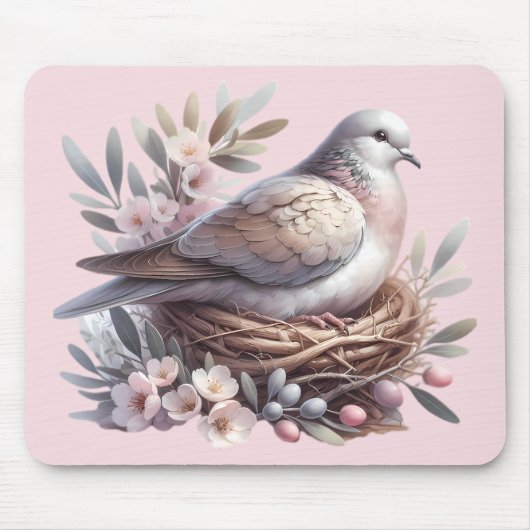 Blush Dove Nest met bloemen en olijftakken Muismat (Voorkant)