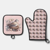 Blush Dove Nest met bloemen en olijftakken Ovenwant & Pannenlap Set (Voorkant)
