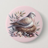 Blush Dove Nest met bloemen en olijftakken Ronde Button 7,6 Cm (Voorkant)
