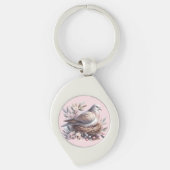 Blush Dove Nest met bloemen en olijftakken Sleutelhanger (Voorkant)