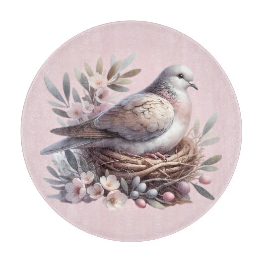 Blush Dove Nest met bloemen en olijftakken Snijplank (Voorkant)