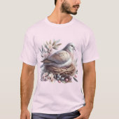 Blush Dove Nest met bloemen en olijftakken T-shirt (Voorkant)