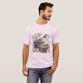 Blush Dove Nest met bloemen en olijftakken T-shirt (Voorkant volledig)