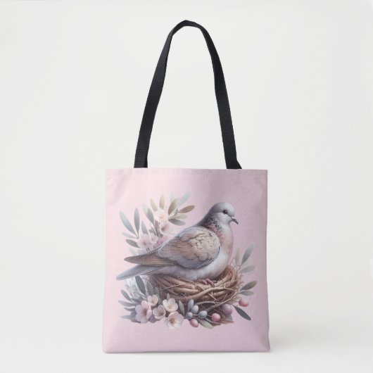 Blush Dove Nest met bloemen en olijftakken Tote Bag (Voorkant)