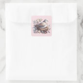 Blush Dove Nest met bloemen en olijftakken Vierkante Sticker (Tas)