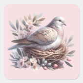Blush Dove Nest met bloemen en olijftakken Vierkante Sticker (Voorkant)