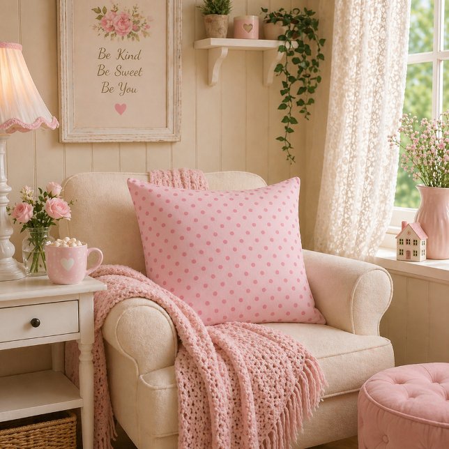 Blush Dream Zacht Roze Stippen Kussen (Creator heeft geüpload)