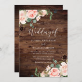 Blush Dreams: Blush Flowers Rustic Wedding Kaart (Voorkant / Achterkant)