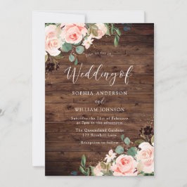 Blush Dreams: Blush Flowers Rustic Wedding Kaart