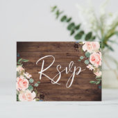 Blush Dreams: Blush Flowers & Rustic Wood Weddensc RSVP Kaartje (Staand voorkant)