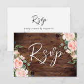 Blush Dreams: Blush Flowers & Rustic Wood Weddensc RSVP Kaartje (Voorkant / Achterkant)