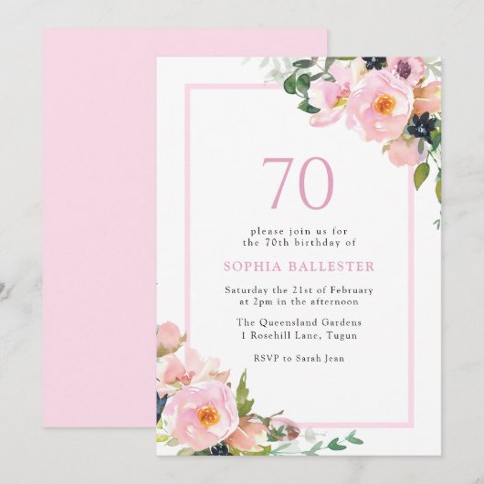 Blush Dreams Floral Womans 70th Birthday Party Kaart (Voorkant / Achterkant)