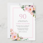 Blush Dreams Floral Womans 90th Birthday Party Kaart (Voorkant)