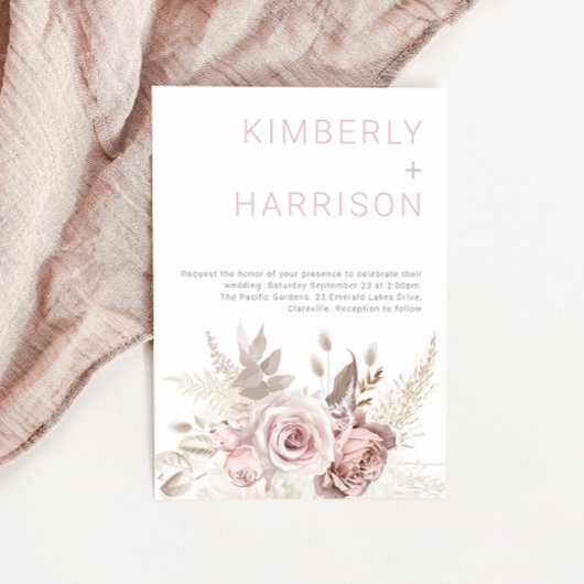 Blush Dreams: Modern Boho Blush Roos bruiloft Kaart