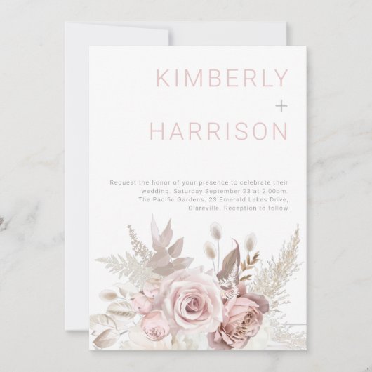 Blush Dreams: Modern Boho Blush Roos bruiloft Kaart (Voorkant)